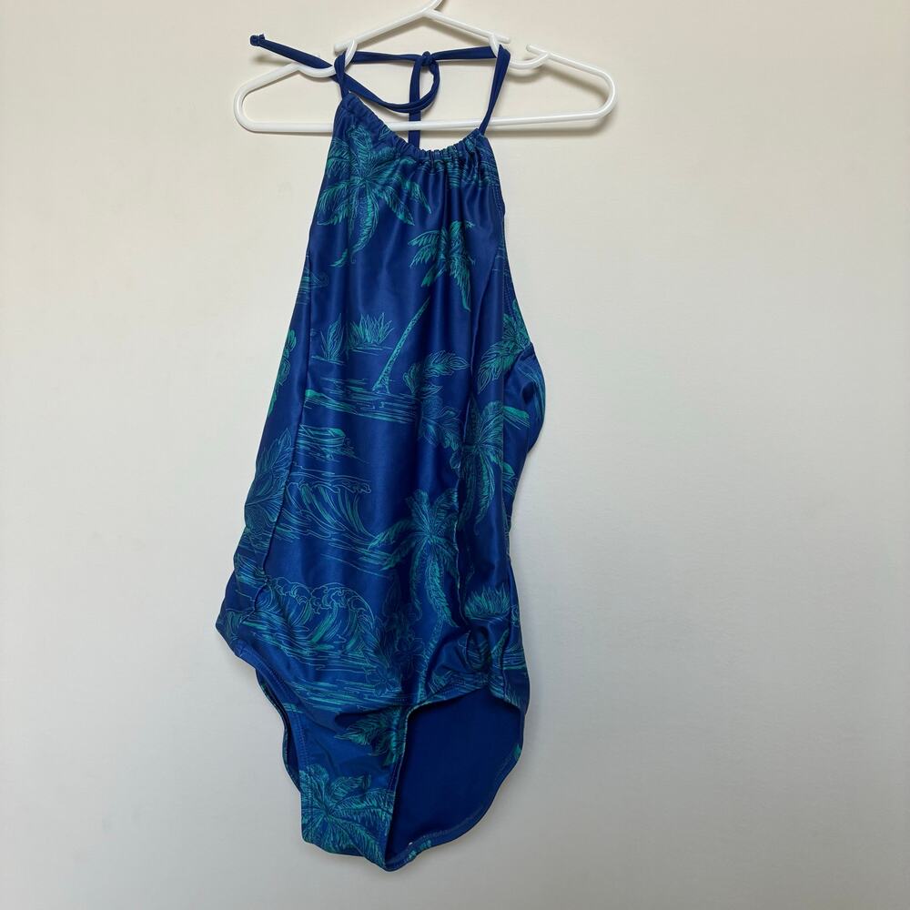 Outdoor Oasis Blue Tropical One Piece Swimsuit Girls Medium